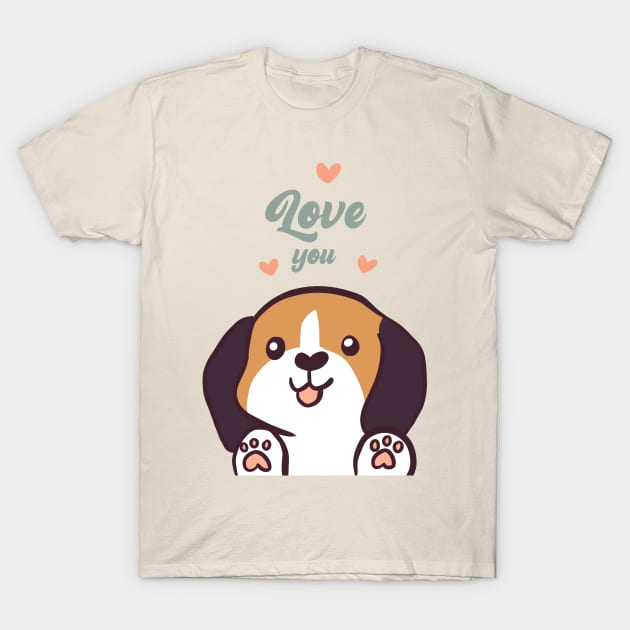 Cute beagle dog valentines day gifts love you T-Shirt by Yarafantasyart